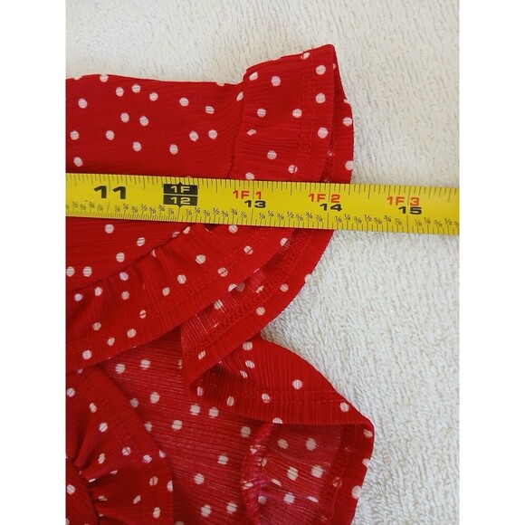 Cure Women's Blouse Tunic Red‎ White Polk Dot Short Sleeve Ruffle Sleeve 2XL - Picture 12 of 14